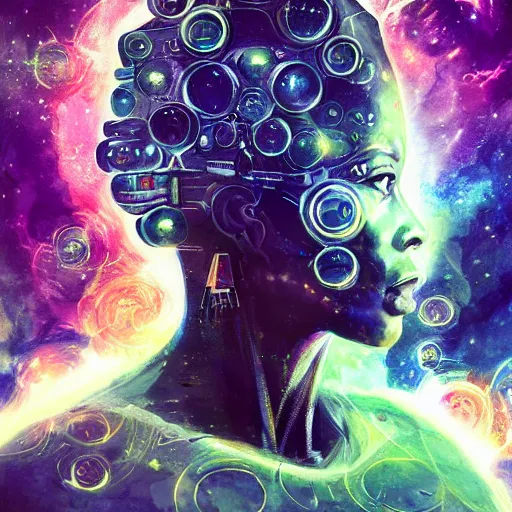 Image similar to an album cover by Bill Sienkiewicz, afrofuturism, space art, cosmic horror, concept art, apocalypse art, Behance contest winner, featured on CG Society