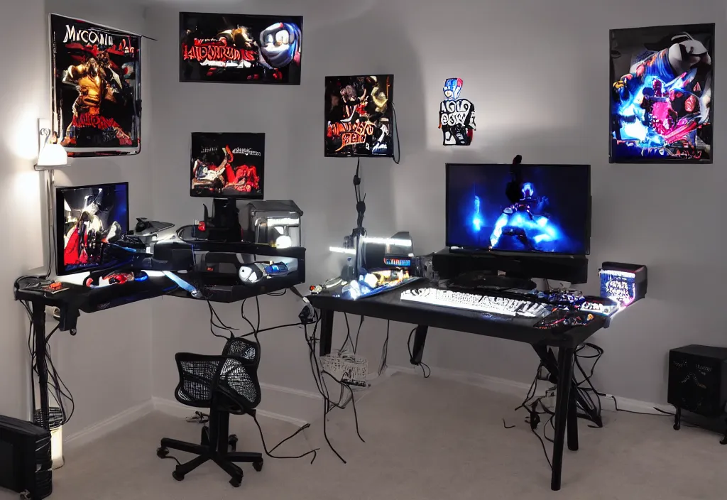 Image similar to michael jackson hardcord gaming, gamer room, gamer lights