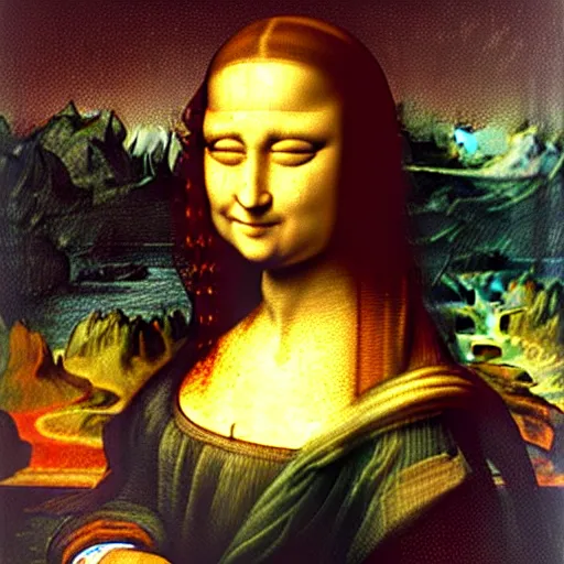 Prompt: leonardo davinci taking a break from painting mona lisa