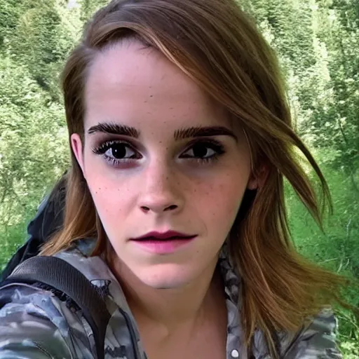 Prompt: emma watson as cute trail cam