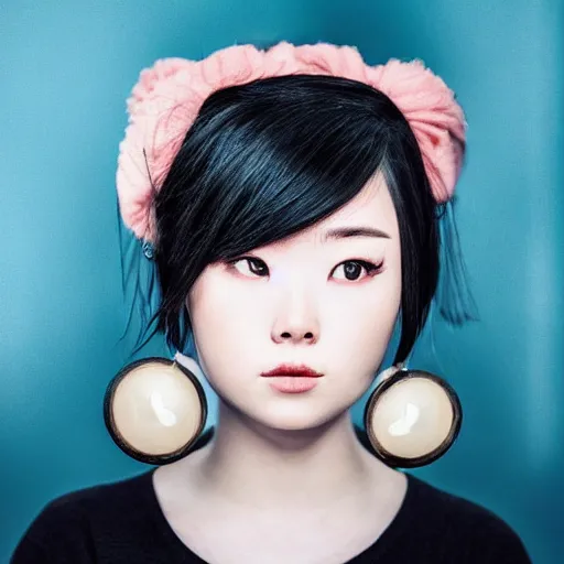 Image similar to a masterpiece portrait photo of a beautiful young woman who looks like an mei from overwatch, symmetrical face