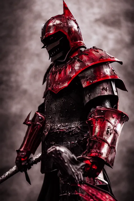 Image similar to the grim - knight wears the scarlet armor and blood crown, cinematic lighting, various refining methods, micro macro autofocus, ultra definition, award winning photo