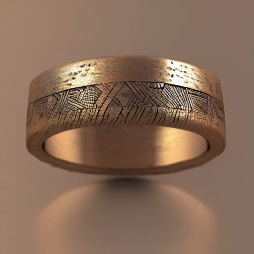 Image similar to the ring from lord if the rings with an imprinted ruler, cm scale imprinted on the inside of the ring, one ring to rule them all, highly detailed, 8 k, trending on artstation, mystic, rpg artwork