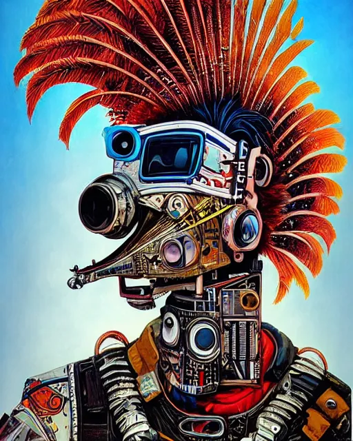 Image similar to a portrait of an anthropomorphic cyberpunk rooster playing a banjo by sandra chevrier, by jon foster, detailed render, tape deck, epic composition, cybernetics, 4 k realistic, cryengine, realistic shaded lighting, sharp focus, masterpiece, by enki bilal