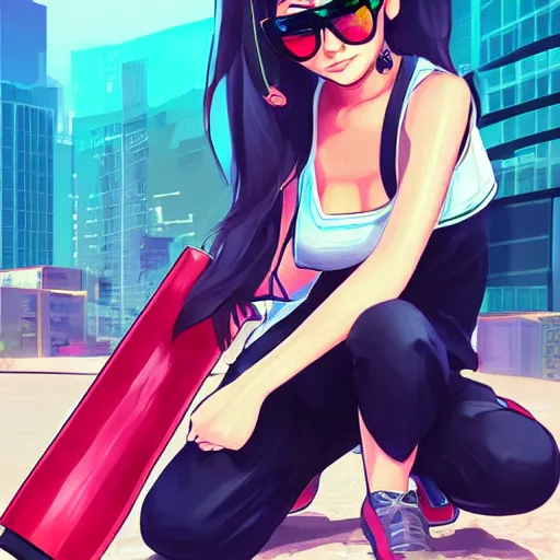 Prompt: LilyPichu in the style of gta san andreas, holding nunchaku in the style of artgerm, rossdraws