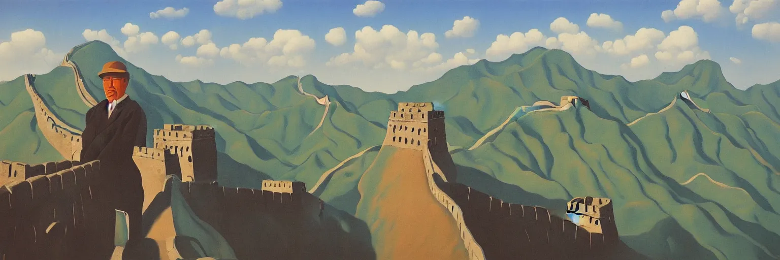 Prompt: Great Wall of China oil painting magritte
