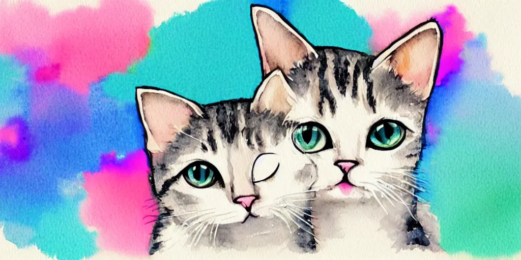 Image similar to watercolor illustration style, cute cat call by phone