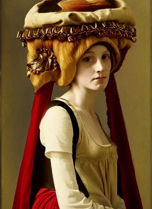 Prompt: portrait of young woman in renaissance dress and renaissance headdress, art by august sander