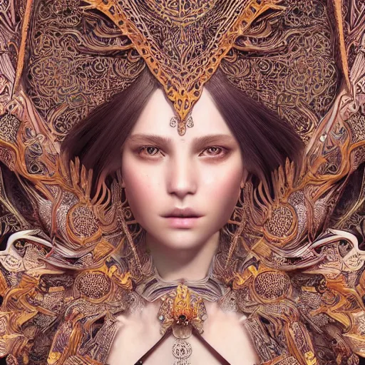 Image similar to wonderful princess of fractals and patterns, beautiful face, hyper detailed, background intricate and detailed, ornate 8 k gorgeous intricate detailed, octane render