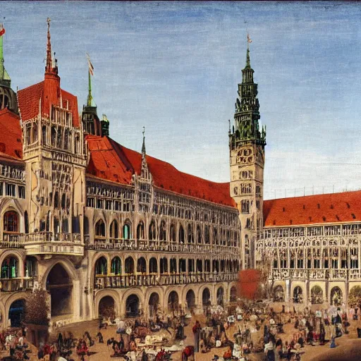 Prompt: neues rathaus, munich, painted by raphael in 1 5 1 1, renaissance, broad daylight