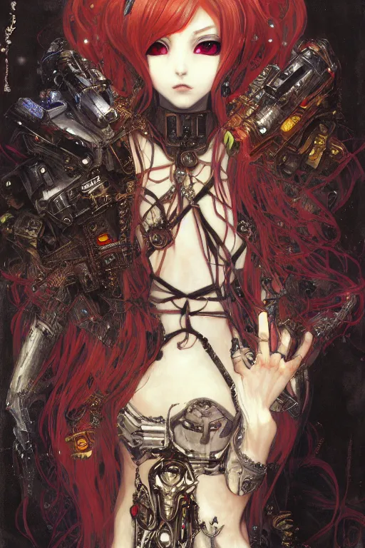 Image similar to portrait of beautiful young gothic anime maiden, cyberpunk, Warhammer, highly detailed, artstation, illustration, art by Gustav Klimt