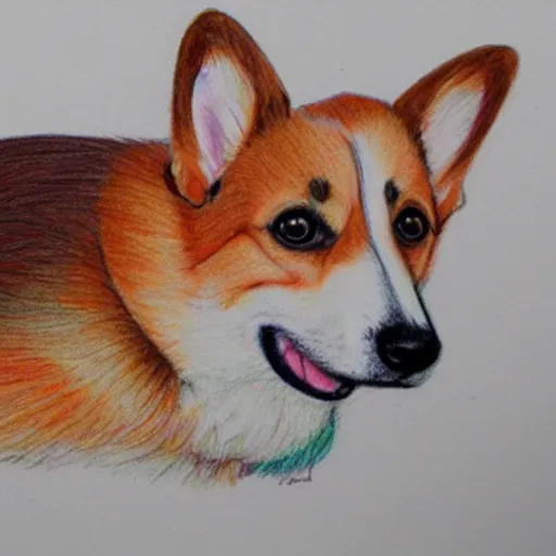 Prompt: color pencil drawing of a corgi