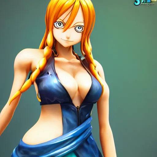 Prompt: Nami from one piece render as a very beautiful 3d anime girl, hot petite, long braided hair, hazel eyes, full round face, short smile, cinematic lightning, medium shot, mid-shot, highly detailed, trending on Artstation, Unreal Engine 4k, cinematic wallpaper