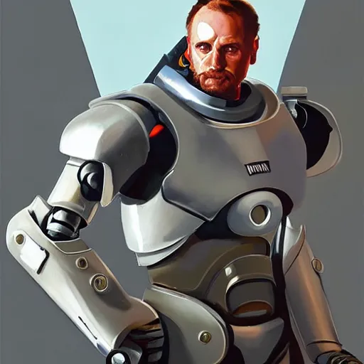 Image similar to greg manchess portrait painting of alex murphy the robocop as overwatch character, 8 0 ies aesthetic, medium shot, asymmetrical, profile picture, organic painting, sunny day, matte painting, bold shapes, hard edges, street art, trending on artstation, by huang guangjian and gil elvgren and sachin teng