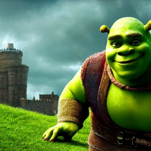 Prompt: Live action adaptation of Shrek (2041)