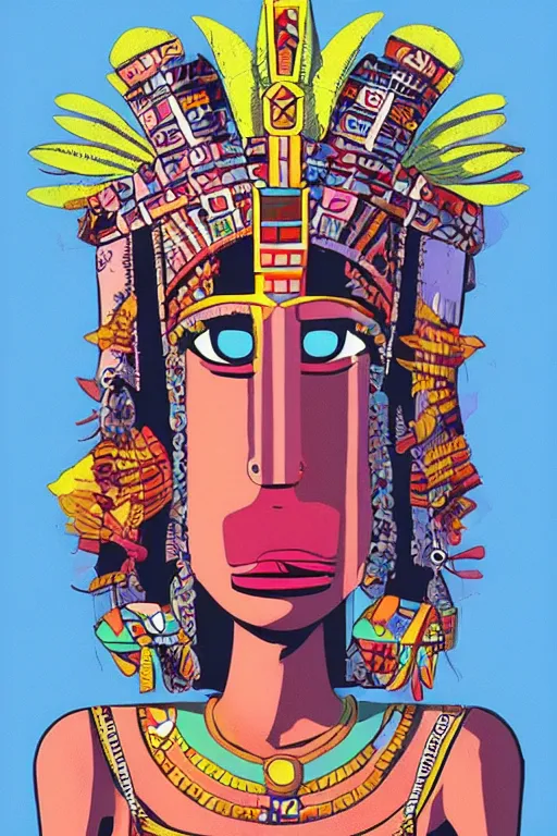 Image similar to beautiful aztec queen by jamie hewlett, jamie hewlett art, full body character concept art, vaporwave colors,