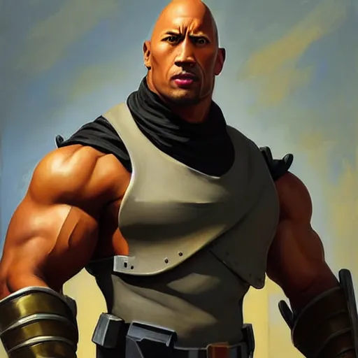 Prompt: greg manchess portrait painting of armored the foundation aka dwayne the rock johnson from fortnite as overwatch character, medium shot, asymmetrical, profile picture, organic painting, sunny day, matte painting, bold shapes, hard edges, street art, trending on artstation, by huang guangjian, gil elvgren, ruan jia, greg rutkowski, gaston bussiere