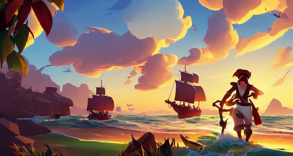 Image similar to painting treasure on sea of thieves game smooth median photoshop filter cutout vector, behance hd by jesper ejsing, by rhads, makoto shinkai and lois van baarle, ilya kuvshinov, rossdraws global illumination