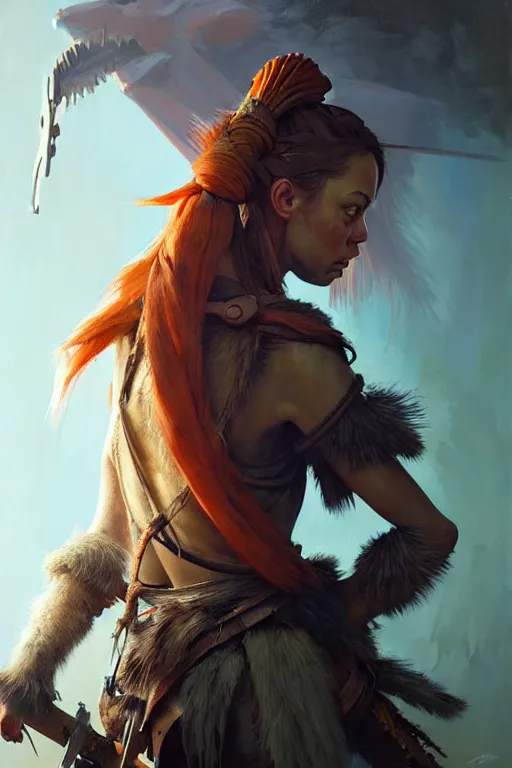 Image similar to hieronymus bosch, greg rutkowski, anna podedworna, painting of aubrey plaza as aloy from horizon : zero dawn