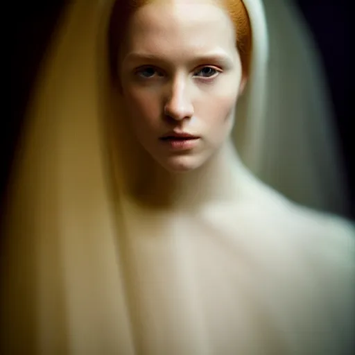 Prompt: photographic portrait of a stunningly beautiful english renaissance female in a dark cathedral, in soft dreamy light at sunset, soft focus, contemporary fashion shoot, hasselblad nikon, in a denis villeneuve movie, by edward robert hughes, annie leibovitz and steve mccurry, david lazar, jimmy nelsson, hyperrealistic, perfect face