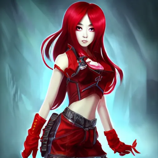 Prompt: half length portrait of a half - chinese teenage girl with short red hair and red outfit, still from arcane : league of legends, 3 d painting, animated, digital art, steampunk, anime