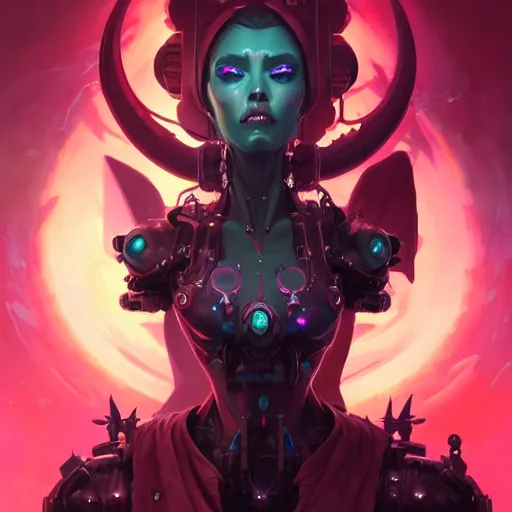 Image similar to a portrait of a beautiful demonic cybernetic princess of hell, cyberpunk concept art by pete mohrbacher and wlop and artgerm and josan gonzales, digital art, highly detailed, intricate, sci-fi, sharp focus, Trending on Artstation HQ, deviantart, unreal engine 5, 4K UHD image