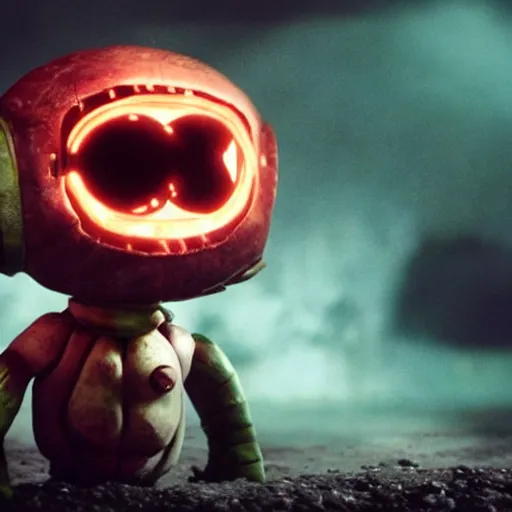 Image similar to Amumu the League of Legends champion, in a movie directed by Christopher Nolan, highly detailed movie still frame, promo image, dramatic noir lighting, Imax 70mm