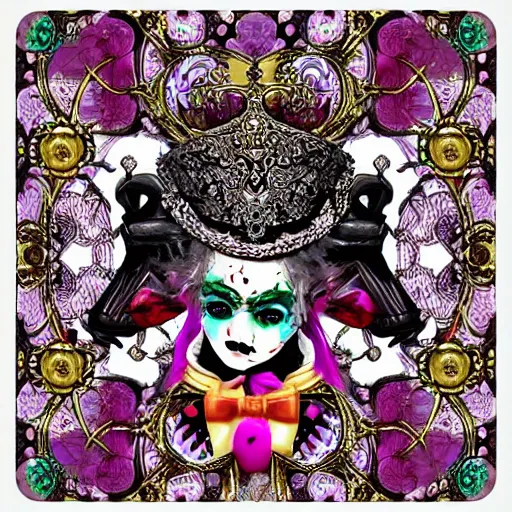 Image similar to baroque bedazzled gothic royalty frames surrounding a pixelsort emo demonic horrorcore Japanese maximalist decora Mad Hatter, sharpened early computer graphics, remastered chromatic aberration