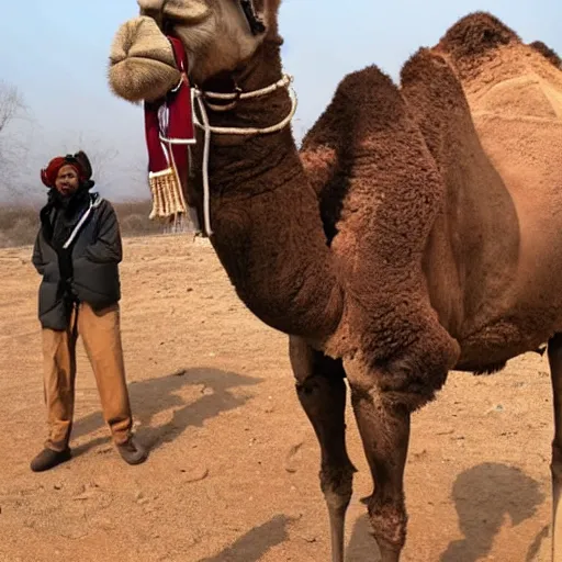 Image similar to a camel carrying a giant block of ice