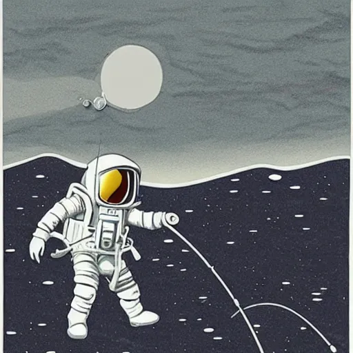 Image similar to a fisherman astronaut fishing on the moon