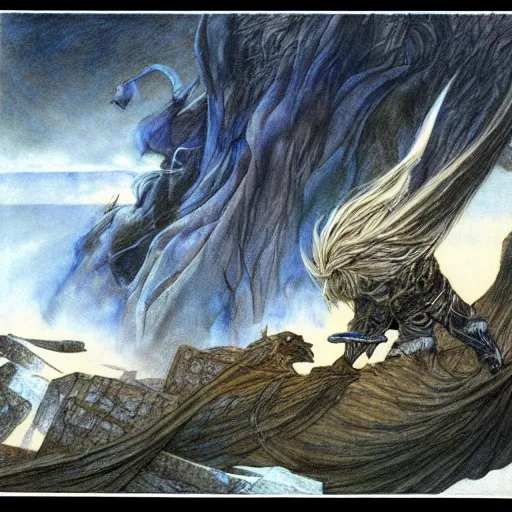 Image similar to the winds of Thor are blowing cold, Alan Lee illustration