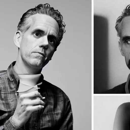 Prompt: Jordan Peterson is a skinny anorexic addict, grayscale photography