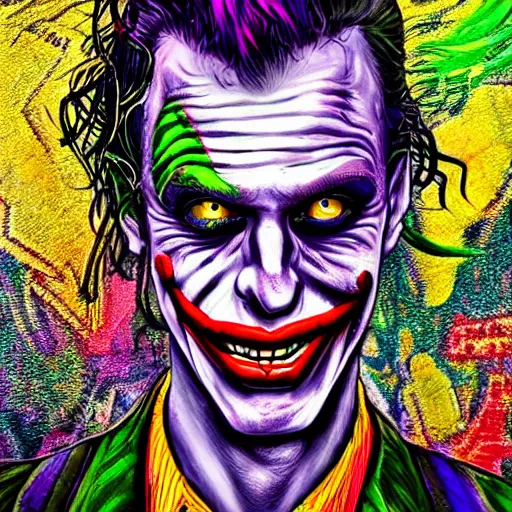 Prompt: an extremely psychedelic portrait of mgk as the joker, surreal, lsd, face, detailed, intricate, elegant, lithe, highly detailed, digital oth, sharp focus, illustration,