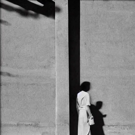 Image similar to an approaching shadow, photorealistic, brutalist, natural light, black and white by fan ho, hong kong 1 9 5 4