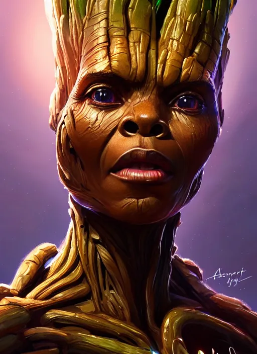 Image similar to portrait of apex legends groot, intricate, elegant, glowing lights, highly detailed, digital painting, artstation, glamor pose, concept art, smooth, sharp focus, illustration, art by artgerm and greg rutkowski, artey freytag