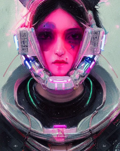 Image similar to detailed portrait witch, cyberpunk futuristic neon, reflective puffy coat, decorated with traditional Japanese ornaments by Ismail inceoglu dragan bibin hans thoma greg rutkowski Alexandros Pyromallis Nekro Rene Maritte Illustrated, Perfect face, fine details, realistic shaded, fine-face, pretty face