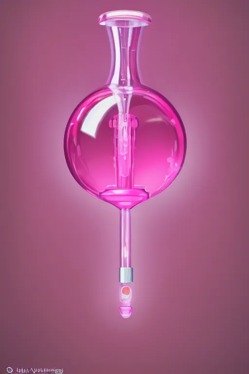 Prompt: Pink Vapor Inhalation Machine Connected to a Spherical Bottle of Pink Liquid by a Tube, Pink Vapor Leaking from an Oxygen Mask, fantasy, magic, ultra detailed, digital art, trending on artstation, illustration, medical laboratory