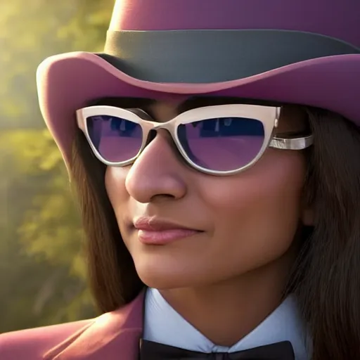 Image similar to hyperrealistic film full body still of mia khalifa as willy wonka, inspired by istvan sandorfi & greg rutkowski & unreal engine, perfect facial symmetry, dim volumetric cinematic lighting, 8 k octane comprehensive render, extremely hyper - detailed, incredibly lifelike attributes, intricate, real flesh texture, masterpiece, artstation, stunning,