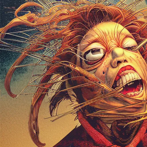 Image similar to closeup of exploding head, by yoichi hatakenaka, masamune shirow, josan gonzales and dan mumford, ayami kojima, takato yamamoto, barclay shaw, karol bak