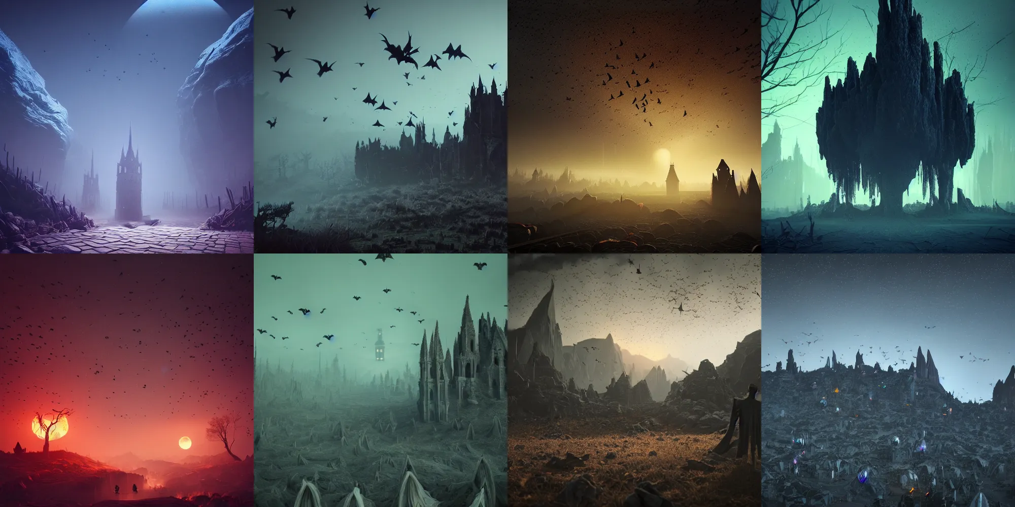 Prompt: beautiful dark landscape, dracula surrounded by millions of bats, in the style of beeple and Mike Winkelmann, photo real, ultra realistic, intricate, epic lighting, 8k resolution, unreal engine 5,