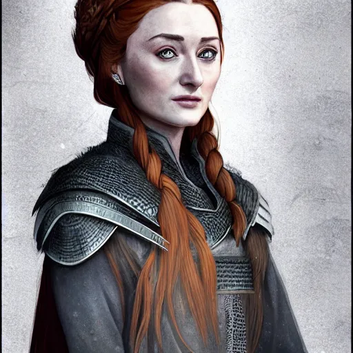 Prompt: full body portrait of sansa stark, detailed, exquisite, at winterfell, artstation