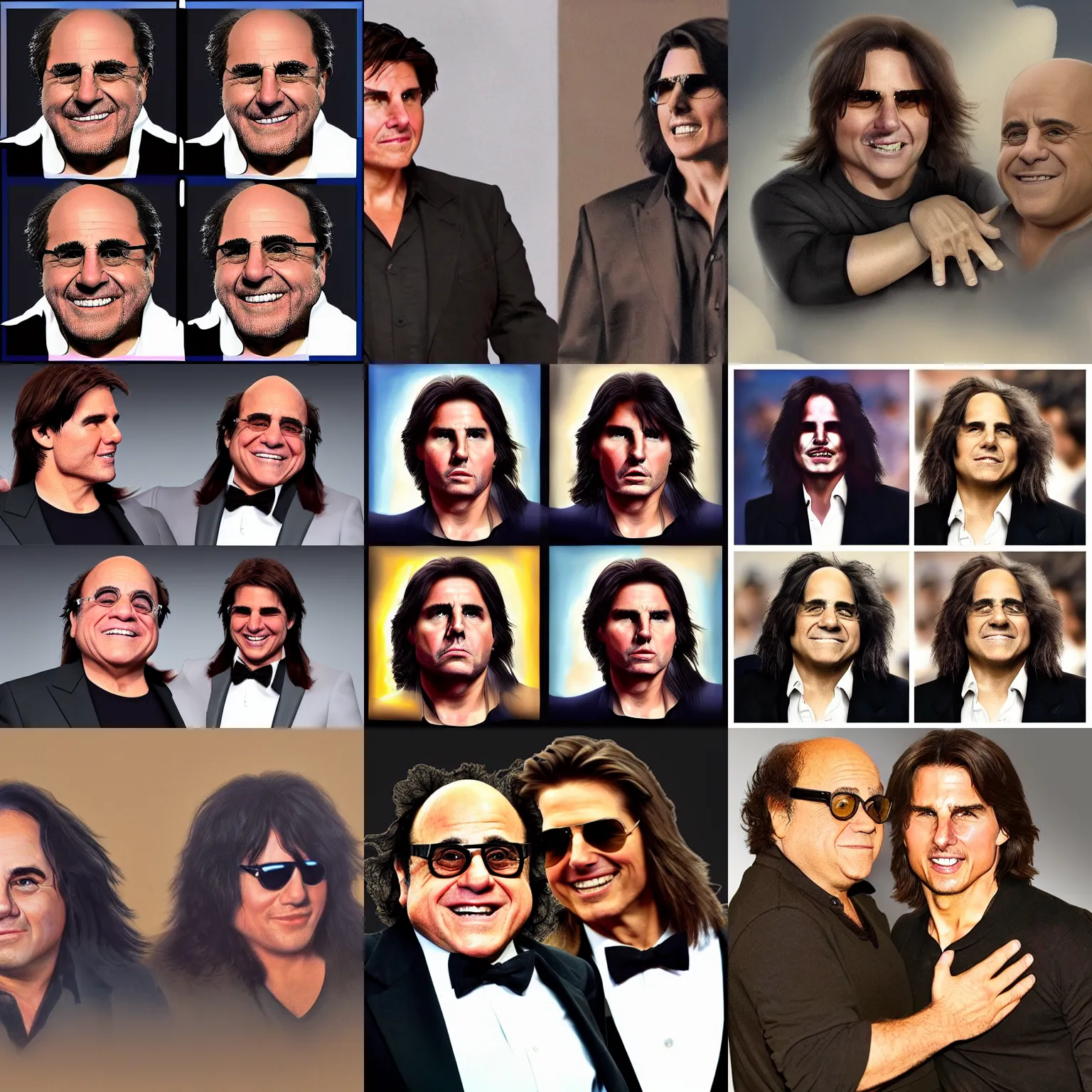 Prompt: danny devito with tom cruise\'s hair, full head of hair, long flowing hair and long bangs by nick silva, trending on artstation, instagram, 4k