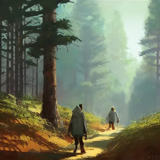 Image similar to Pines forest pathway in Avila. by Craig mullins, Steve Purcell, Ralph McQuarrie. Trending on artstation. Centered image, no background