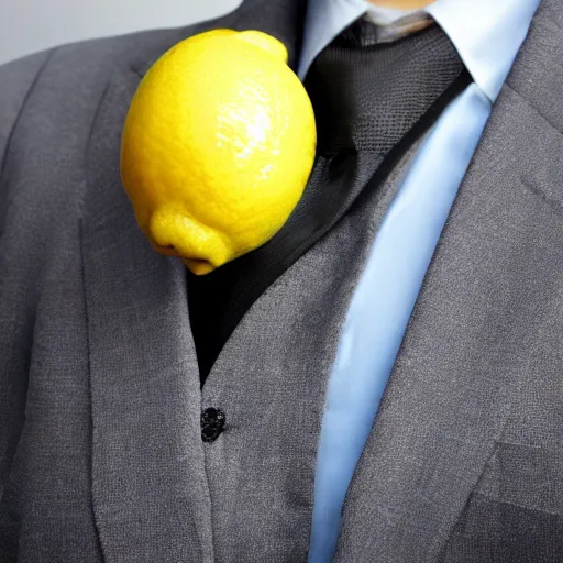 Prompt: A lemon with arms, with a business suit on, Walking to work with a briefcase, 8k, hyper detailed, HD.