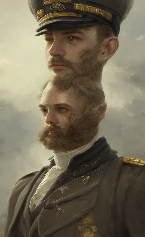 Prompt: Portrait of a 19th century naval officer, male, detailed face, fantasy, highly detailed, cinematic lighting, digital art painting by greg rutkowski