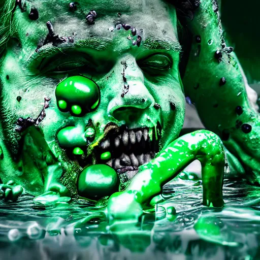 Image similar to zombie creatures in green liquid, green oozing pool pit, cinematic lighting, various refining methods, micro macro autofocus, ultra definition, award winning photo