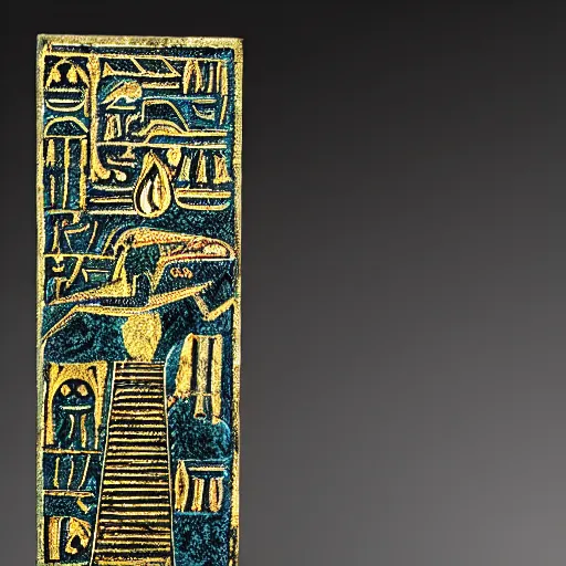 Prompt: dark bioluminescent egyptian hieroglyphs obelisk, sharp focus, hyper detailed masterpiece