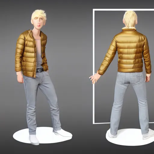 Image similar to full body unreal engine 5 render of a blonde boy with a highly detailed face