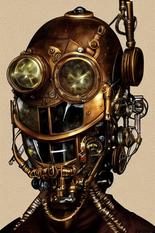 Image similar to steampunk helmet fantasy art mask robot ninja stylized digital illustration sharp focus, elegant intricate digital painting artstation concept art global illumination ray tracing advanced technology chaykin howard and campionpascale and cooke darwyn and davis jack