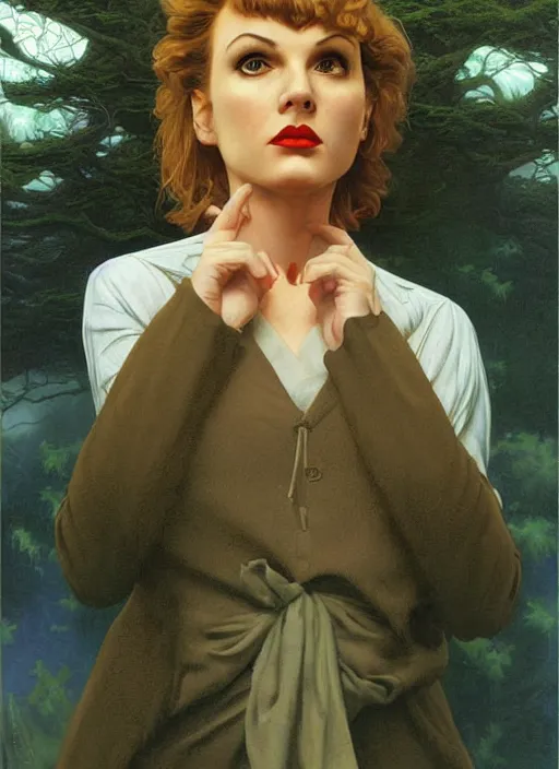 Image similar to twin peaks poster art, portrait of talyor swift by michael whelan, rossetti bouguereau, robert mcginnis, leyendecker